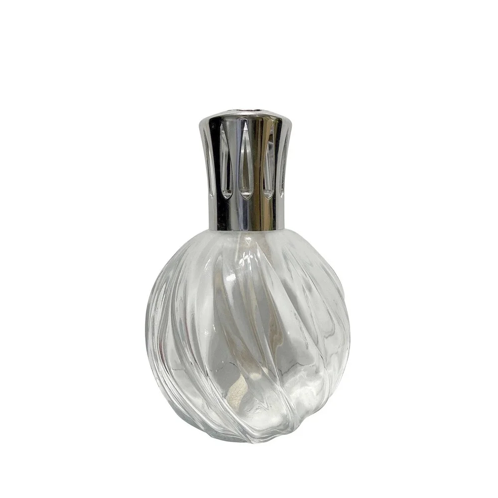 LAMPE BERGER Swirl Ribbed Clear Glass Oil Burner Lamp w/Wick Cap & Crown France - Picture 2 of 11